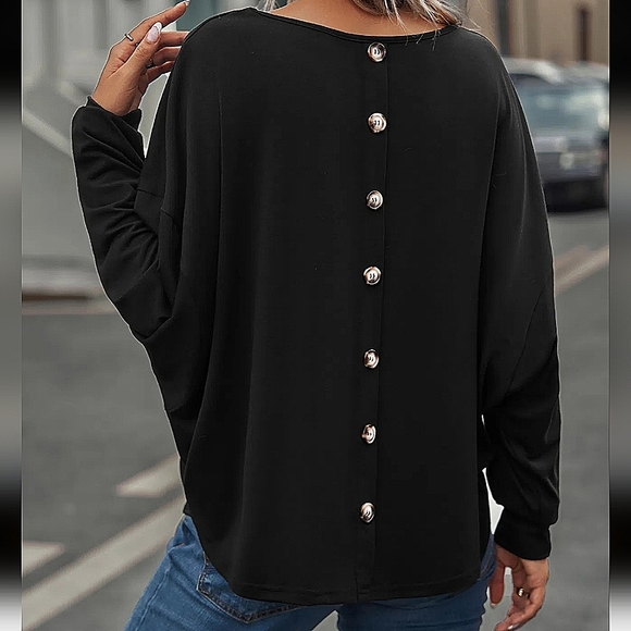 Back Button V-Neck Top - Picture 3 of 5